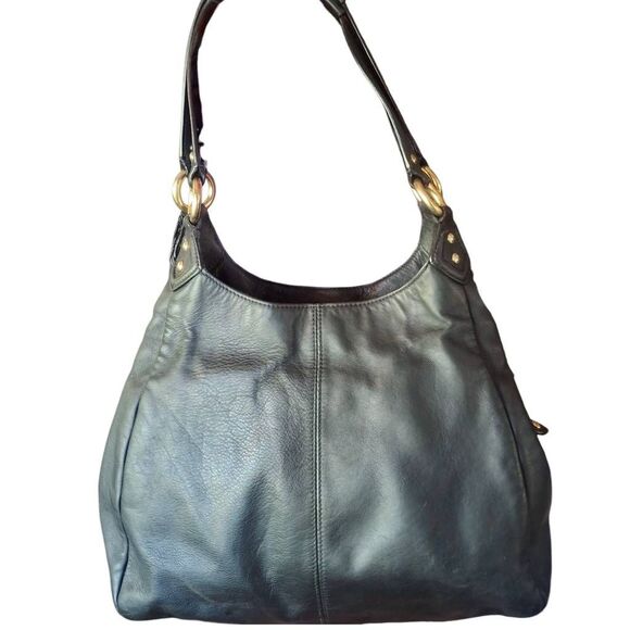 Coach Campbell Black Leather Shoulder Bag w/ Dust Bag – Triple Compartment – Gol - Picture 3 of 13